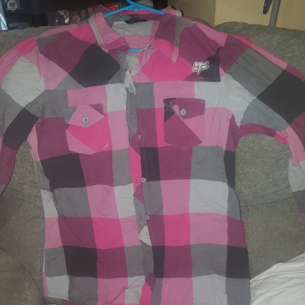 Fox Pink and Gray Checkered Shirt